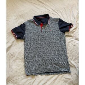 CAROLINA‎ HERRERA Navy & Red Design Print Short Sleeve Polo